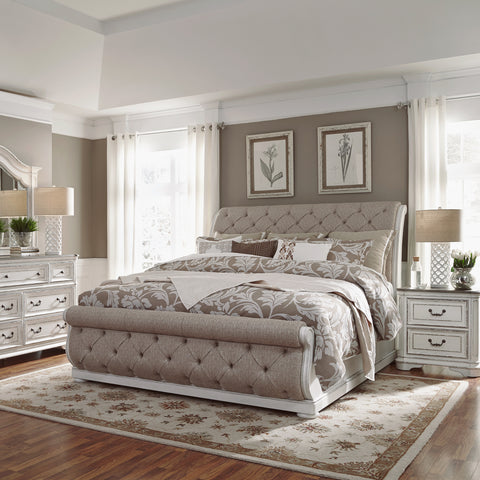 Liberty Furniture 244-BR-CKUSLDMN King California Upholstered Sleigh Bed, Dresser & Mirror, Night Stand