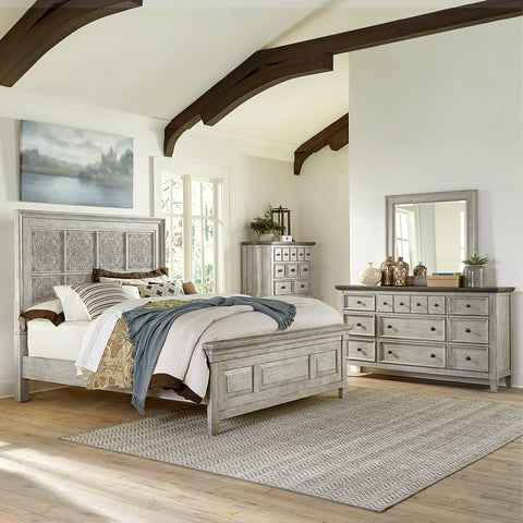 Liberty Furniture 824-BR-OKPBDMC King Opt Panel Bed, Dresser & Mirror, Chest