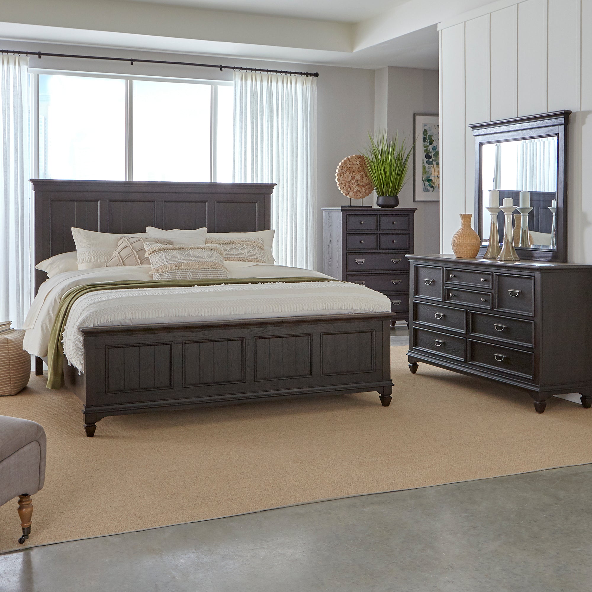 Liberty Furniture 417B-BR-KPBDMC King Panel Bed, Dresser & Mirror, Chest