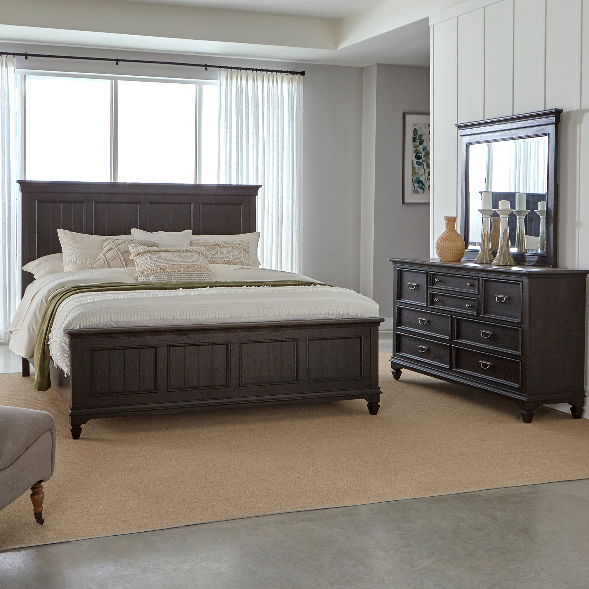 Liberty Furniture 417B-BR-QPBDM Queen Panel Bed, Dresser & Mirror